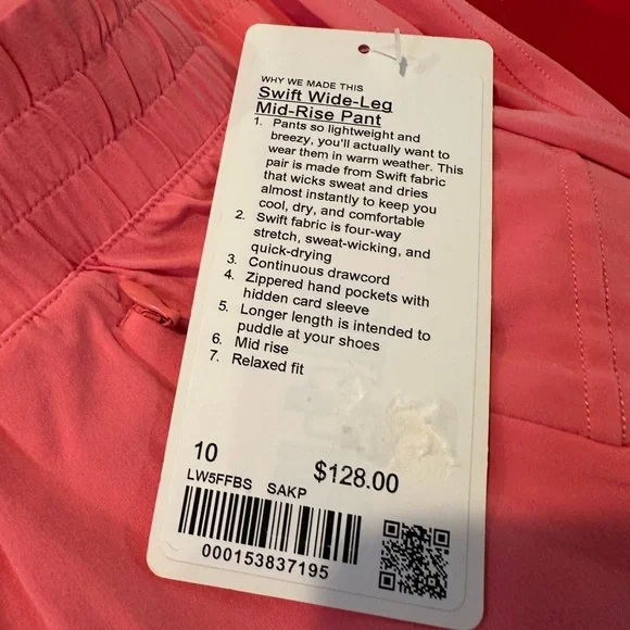 Lululemon Swift !NWT SOLD OUT! Wide Leg Mid Rise Pant sz 10 Sakura Pink - Picture 9 of 9